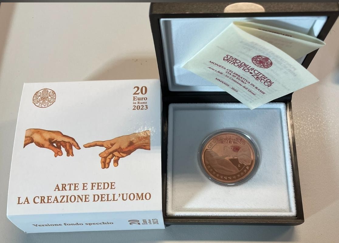 NL* VATICANO FRANCESCO 20 EURO Rame 2023 ARTE FEDE LA CREAZIONE DELL'UOMO PROOF