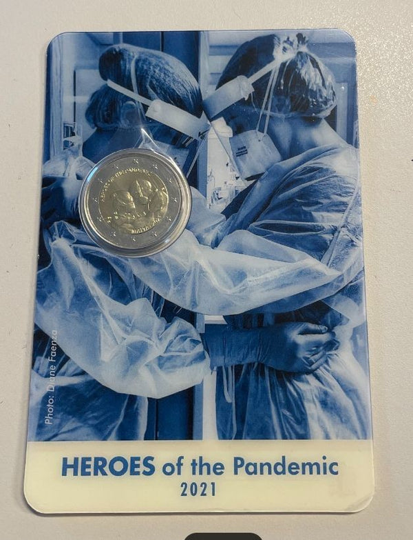 NL*MALTA 2 EURO 2021 HEROES OF THE  PANDEMIC rara FDC/ BRILLIANT UNC set NA