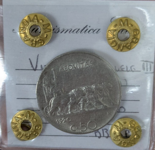 NL* VEIII Italia 50 CENTESIMI LEONI 1920 contorno RIGATO BB/SPL Perizia N. Elite