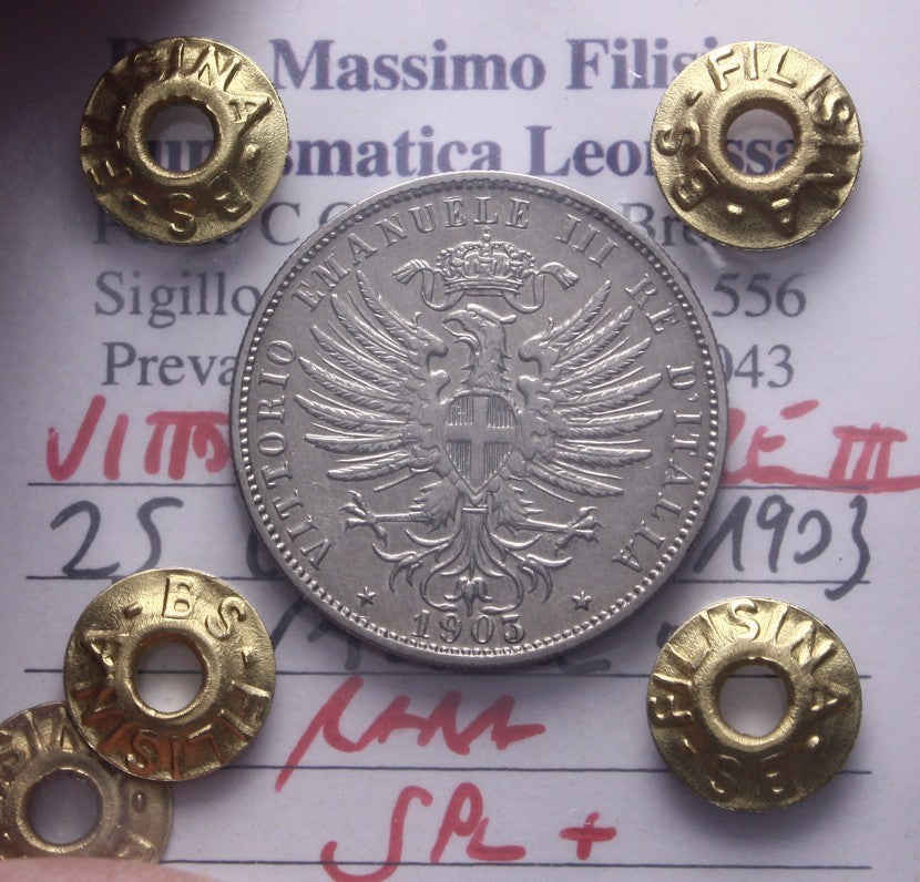 NL* VEIII ITALIA 25 CENTESIMI VALORE 1903 RARA SPL+ Perizia Filisina Massimo