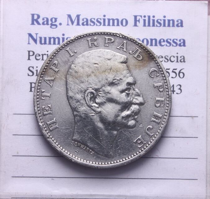 NL* SERBIA RE PIETRO I 2 DINARA Argento 1912 Eccellente Conservazione