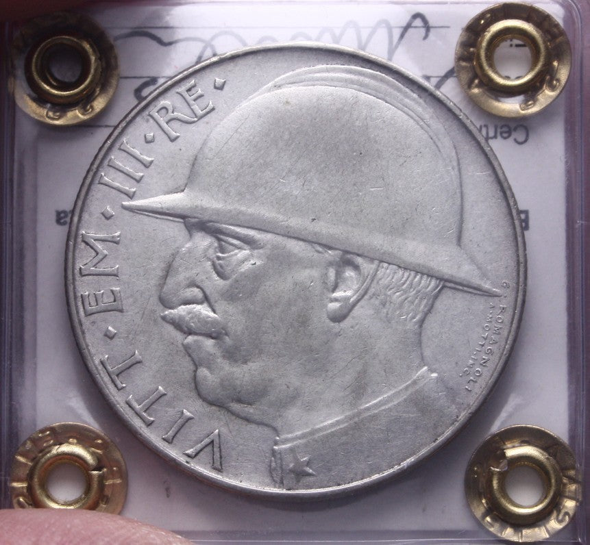 NL* VEIII 20 LIRE ARGENTO 1928 ELMETTO o CAPPELLONE BB COLPETTO Perizia Filisina