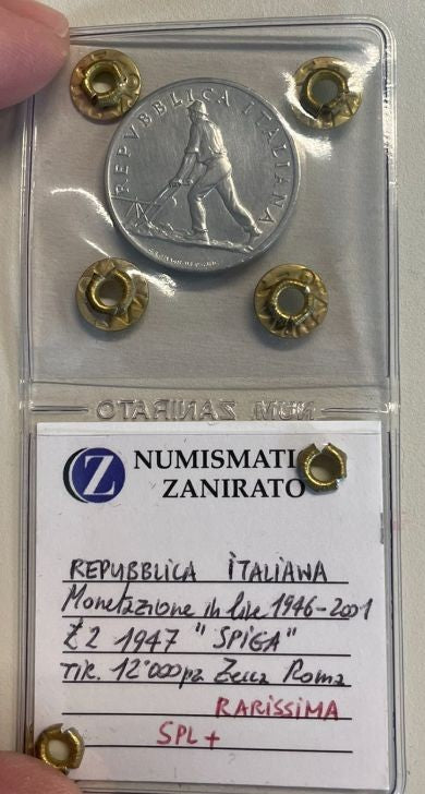 NL* Italia Repubblica 2 Lire ARATRO 1947 RRR R3 SPL+ Sigillo ZANIRATO Loris