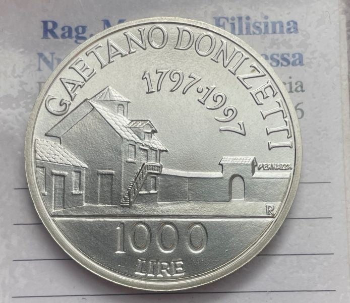 NL* ITALIA 1000 Lire ARGENTO 1997 G. DONIZETTI FDC FDC da divisionale Zecca