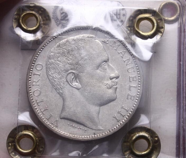 NL* VEIII 2 LIRE ARGENTO 1903 AQUILA Sabauda RRR R3 SPL/QFDC Perizia Cavaliere F
