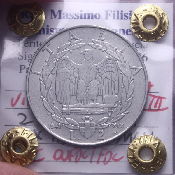 NL* VEIII ITALIA 2 LIRE IMPERO 1941 XIX MAGNETICA QFDC/FDC Perizia Filisina