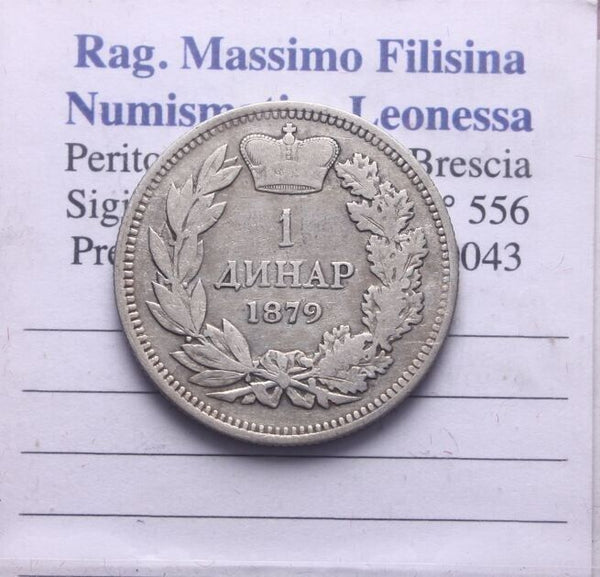 NL* SERBIA RE MILAN IV 1 DINAR Silver 1879 Excellent Preservation