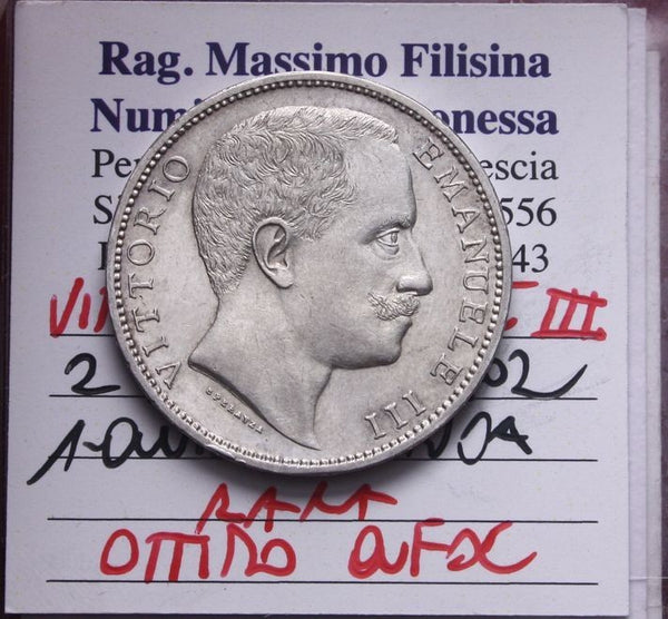 NL* VEIII ITALIA 2 Lire Argento 1902 AQUILA SABAUDA RARA Ottimo QFDC Periziata