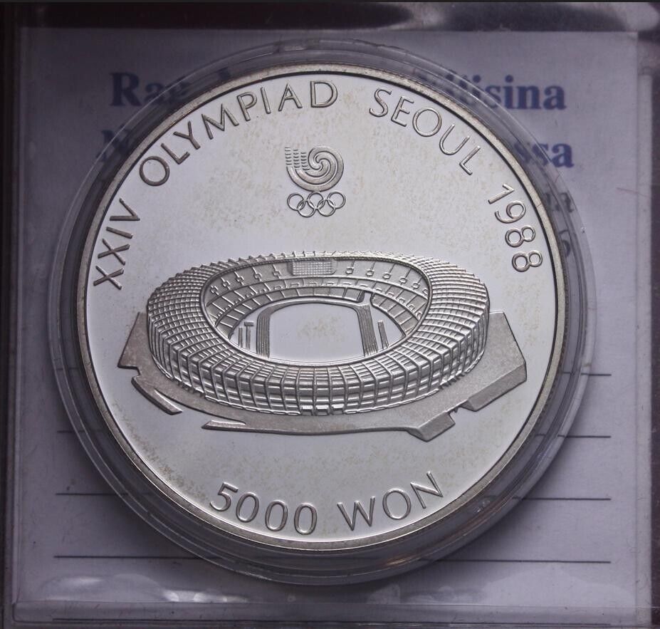 NL* KOREA 5000 WON SILVER 1988 SEOUL OLYMPICS PROOF CAMEO protective porthole