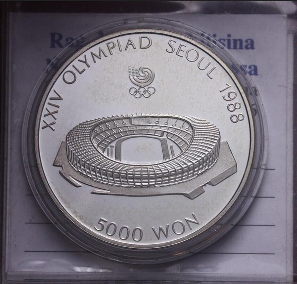 NL* KOREA 5000 WON SILVER 1988 SEOUL OLYMPICS PROOF CAMEO protective porthole
