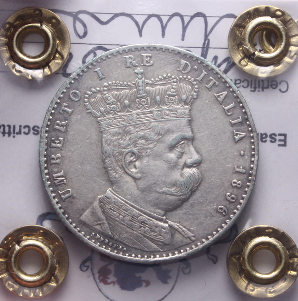 NL* UMBERTO I COLONIA ERITREA 2 LIRE Ag. 1896 ROMA RARA BB Perizia Filisina