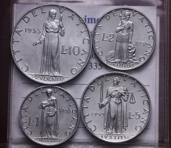 NL* CITTA' Vaticano PAPA PIO XII Serie 1953 4 VALORI 10 5 2 1 LIRA come da foto