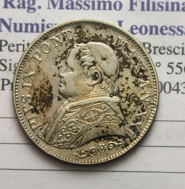 NL* ROME POPE PIUS IX 1 LIRA Silver 1866 year XXI RARE SUPER CONSERVATION