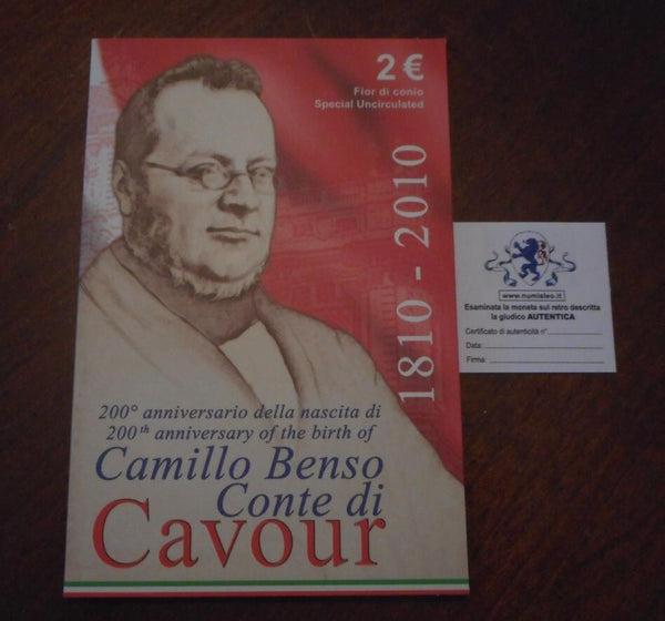 NL* ITALIA Repubblica 2 EURO 2010 CAMILLO BENSO CONTE DI CAVOUR FDC set zecca