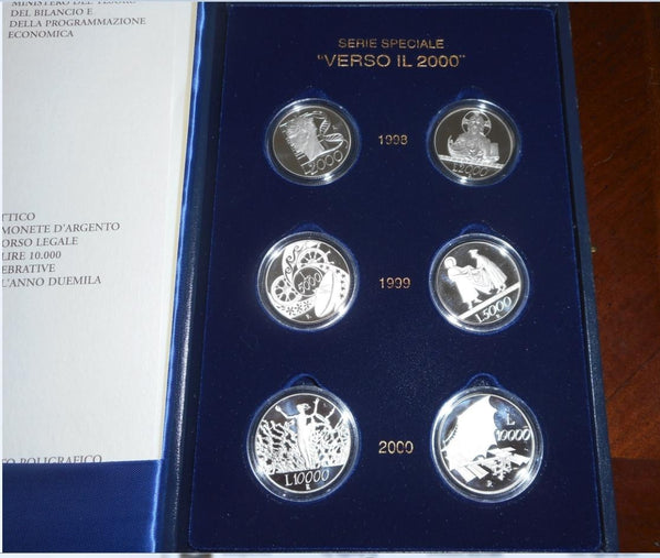 NL* ITALIA TRITTICO ARGENTO SERIE VERSO IL 2000 3 Dittici 1998 1999 2000 Proof s