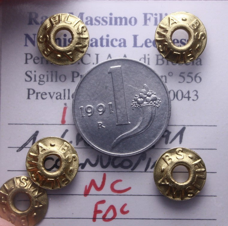 NL* Italia Repubblica 1 LIRA CORNUCOPIA 1991 NC FDC Perizia Filisina Massimo