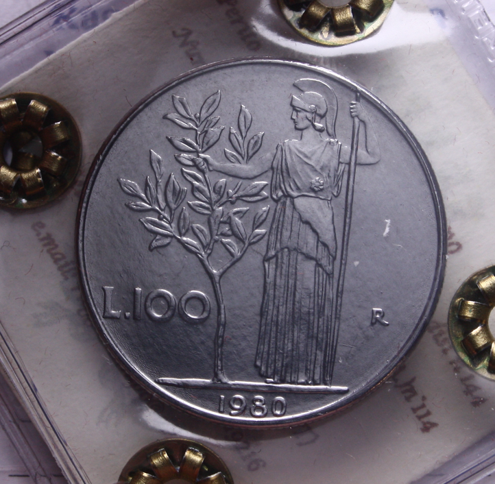 NL* Italia Repubblica 100 LIRE 1980 LIEVE RIBATTITURA qFDC Perizia Ruggiero Lupo