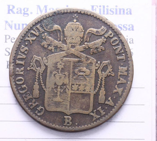 NL* STATO PONTIFICIO PAPA GREGORIO XVI 1 BAIOCCO 1839 Zecca di Bologna