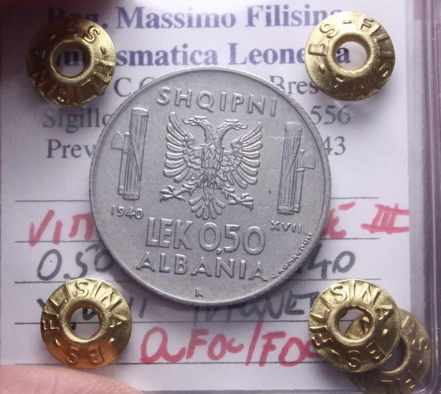 NL* VEIII ALBANIA 0,50 LEK 1940 XVIII MAGNETIC QFDC/FDC Perizia Filisina Massimo