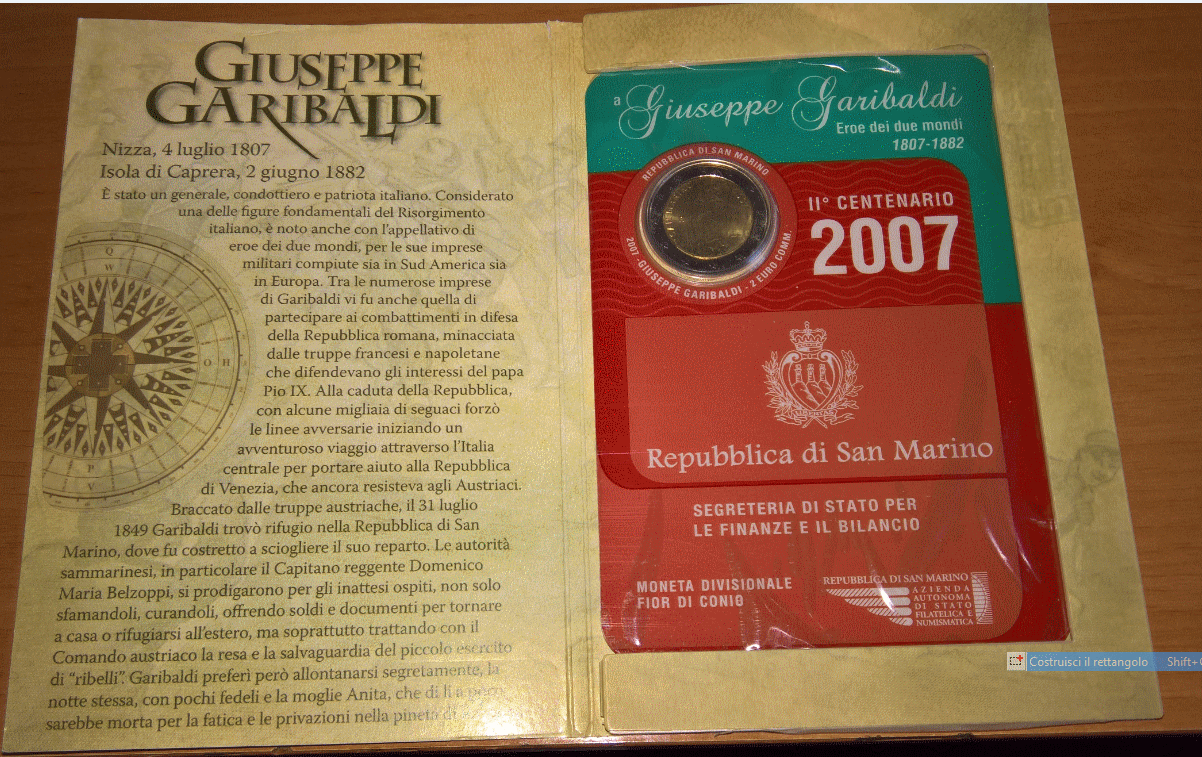 NL* Repubblica di SAN MARINO 2 Euro 2007 GIUSEPPE GARIBALDI FDC set zecca
