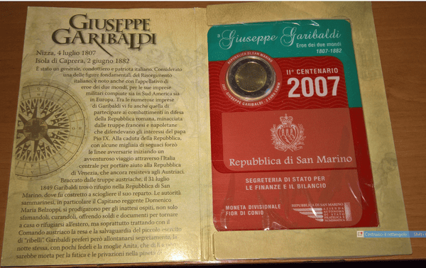 NL* Repubblica di SAN MARINO 2 Euro 2007 GIUSEPPE GARIBALDI FDC set zecca