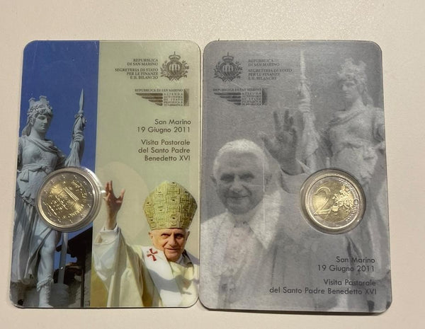 NL* SAN MARINO 2 Euro 2011 VISITA PASTORALE PAPA BENEDETTO XVI FDC SET Zecca