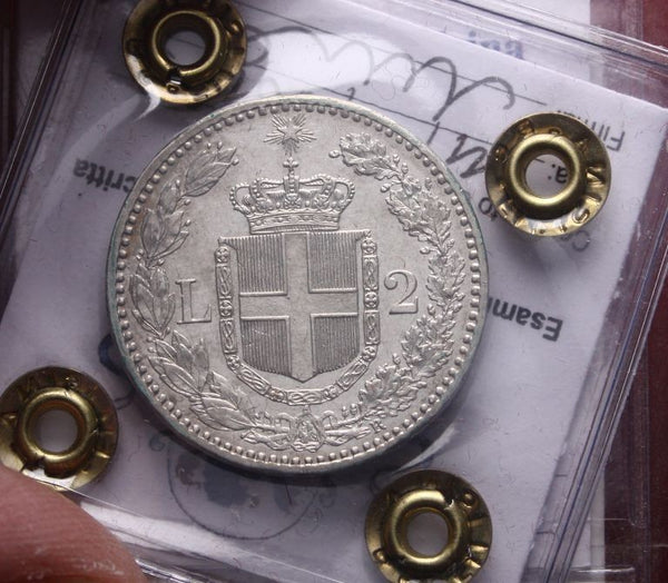 NL* UMBERTO I 2 LIRE ARGENTO 1881 ROMA RARA SPL/QFDC Perizia Filisina Massimo