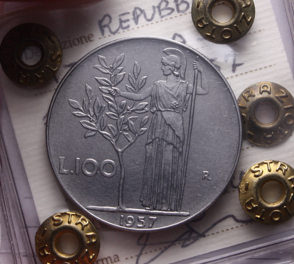 NL* Italia Repubblica 100 Lire MINERVA 1957 qFDC Perizia Straziota Michele