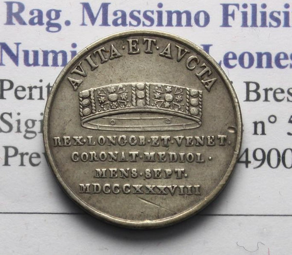 NL * LOMBARD VENETO Ferdinand I Half Lira Silver Coronation 1838 Milan