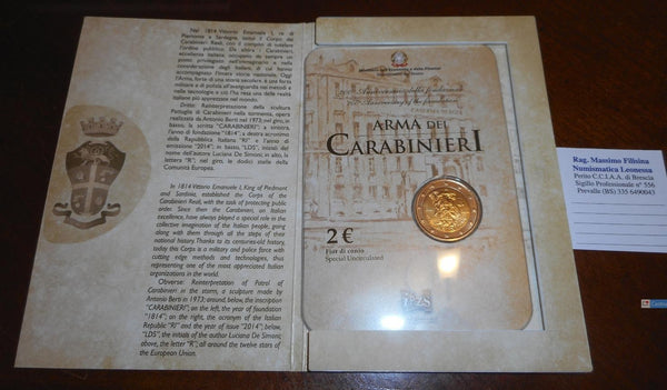 NL* ITALIA Repubblica 2 EURO 2014 200° Anniversario ARMA DEI CARABINIERI FDC Set
