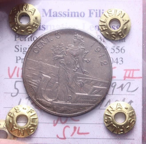 NL* VEIII Italy 5 CENTESIMI BOW 1912 NC SPL Filisina Massimo Grading
