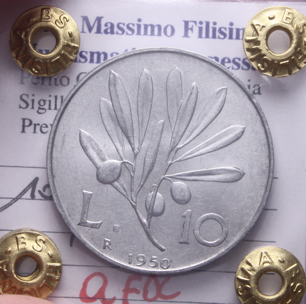 NL* Italia Repubblica 10 LIRE PEGASO 1950 QFDC Perizia Filisina Massimo