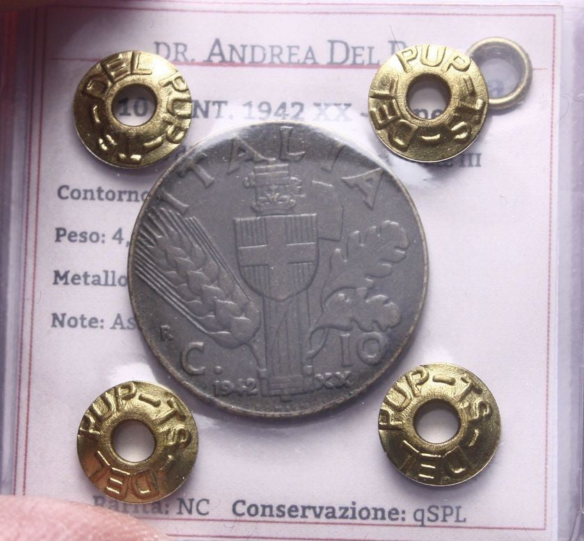 NL* VEIII 10 CENTESIMI IMPERO 1942 ASSE RUOTATO di 30° QSPL Perizia DEL PUP A.