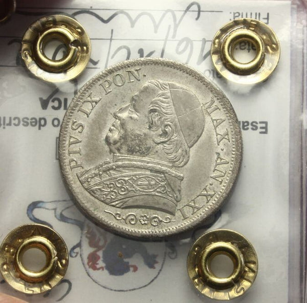 NL* STATO PONTIFICIO PAPA PIO IX 1 LIRA Argento 1866 XXI QFDC Perizia Filisina M