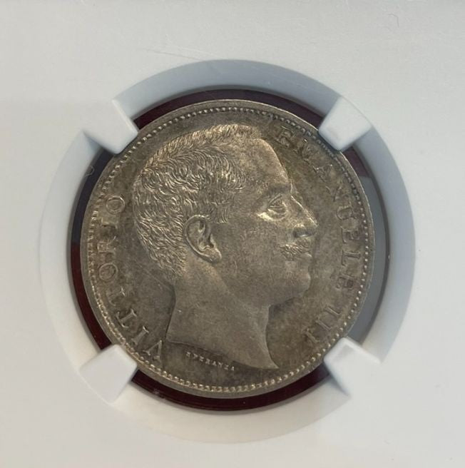 NL* VEIII 2 LIRE ARGENTO 1905 AQUILA SABAUDA in Slab MS62 NCG USA