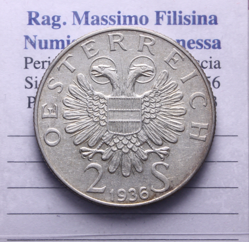 NL* AUSTRIA 2 SCHILLING Argento 1936 PRINCIPE EUGENIO DI SAVOIA come da foto
