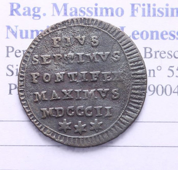 NL* STATO PONTIFICIO PAPA PIO VII QUATTRINO IN RAME 1802 ottimo