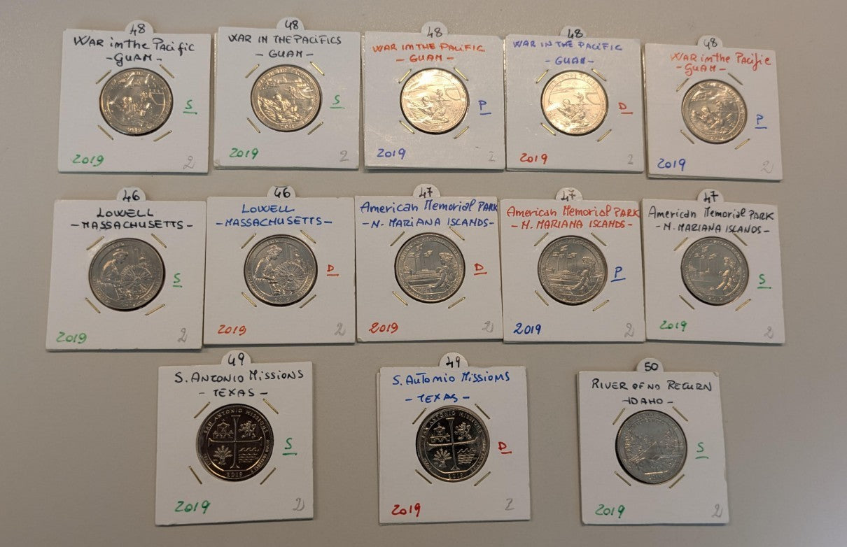 NL* USA Lotto 13 pezzi da 1/4 DOLLARO 2019 COMMEMORATIVI fdc come da foto