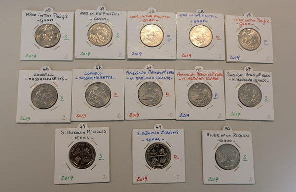 NL* USA Lotto 13 pezzi da 1/4 DOLLARO 2019 COMMEMORATIVI fdc come da foto