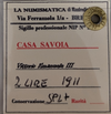 NL* VEIII RE D'ITALIA 2 Lire ARGENTO 1911 CINQUANTENARIO SPL+ Perizia Manfredini