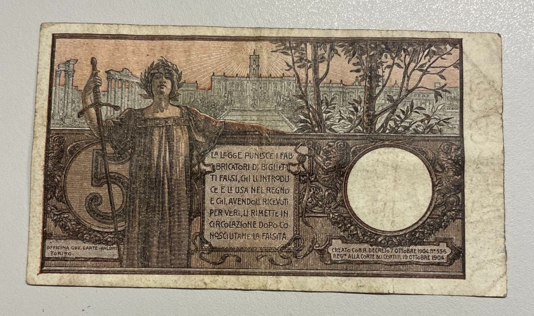 NL* VEIII BIGLIETTO DI STATO da 5 LIRE FLOREALE 8 Novembre 1904 RARA molto bella