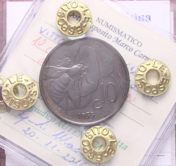 NL* VEIII Italia 10 CENTESIMI APE 1933 qFDC Perizia Esposito Marco