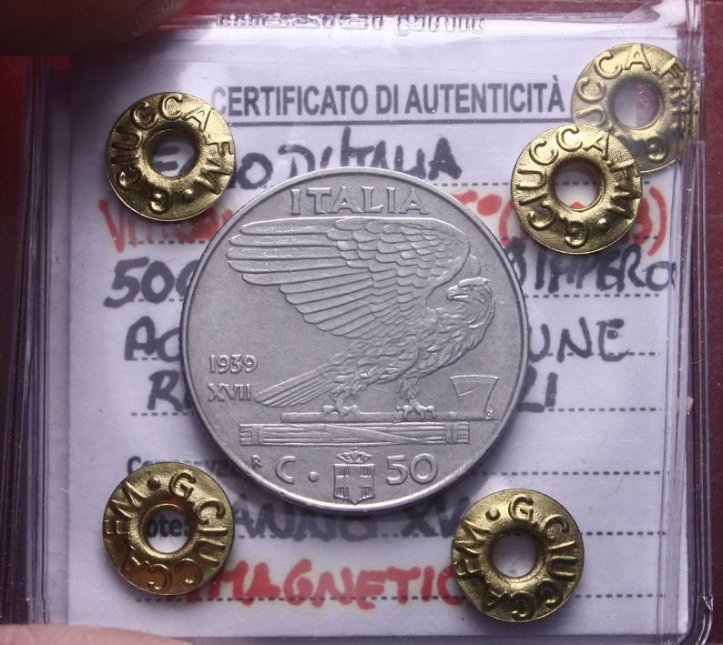 NL* VEIII 50 CENTESIMI 1939 XVII ANTIMAGNETICA SPL+ Perizia Ciuccarelli G