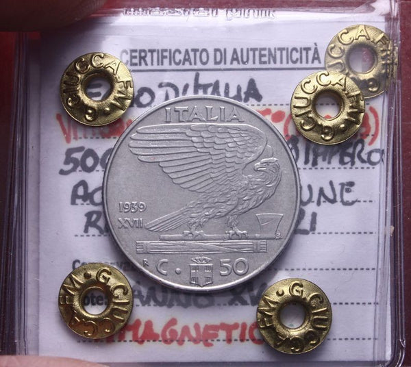 NL* VEIII 50 CENTESIMI 1939 XVII ANTIMAGNETICA SPL+ Perizia Ciuccarelli G