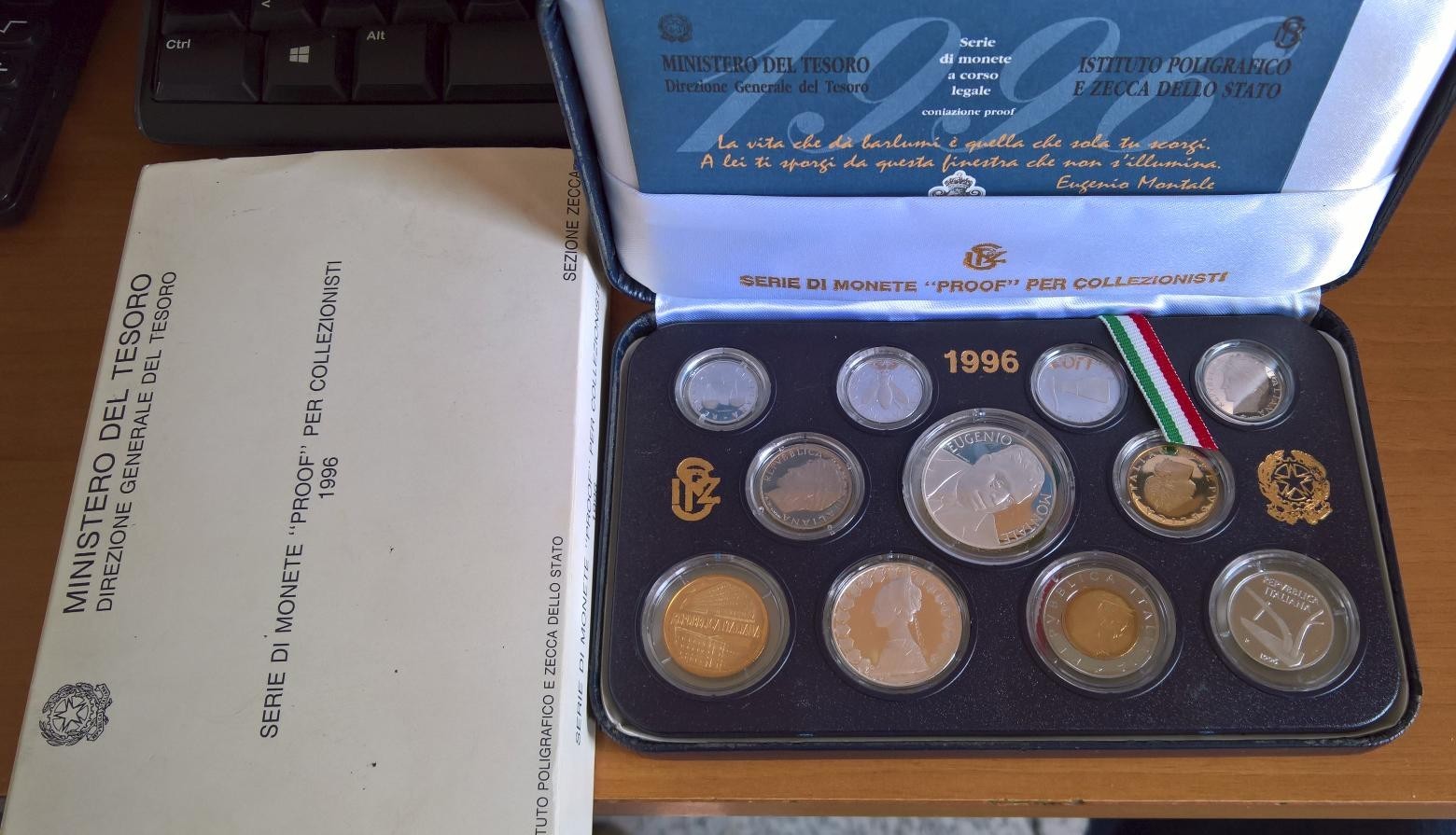 NL* ITALIA Divisionale 1996 MONTALE 12  valori con 500 e 1000 LIRE ARGENTO PROOF