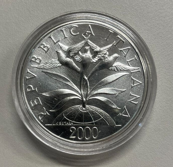 NL* ITALIA VERSO IL 2000 10000 LIRE ARGENTO 2000 L'UOMO FDC in oblò protettivo