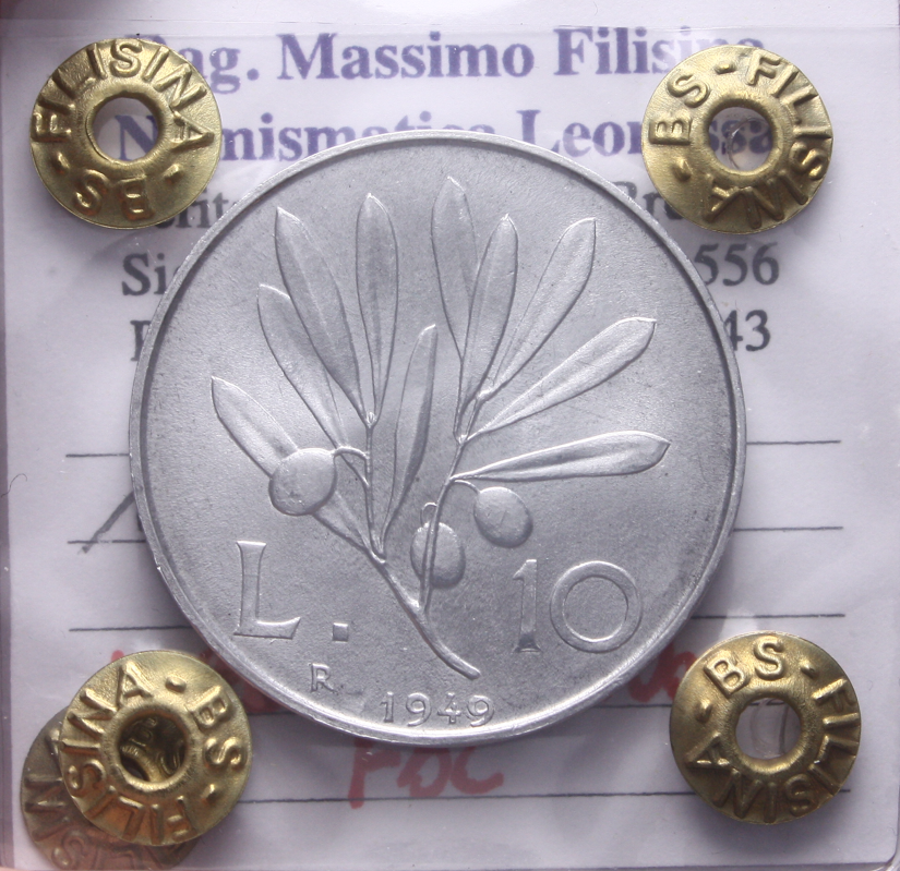 NL* Italia Repubblica 10 LIRE PEGASO 1949 LEG. CAPOVOLTA FDC Perizia Filisina