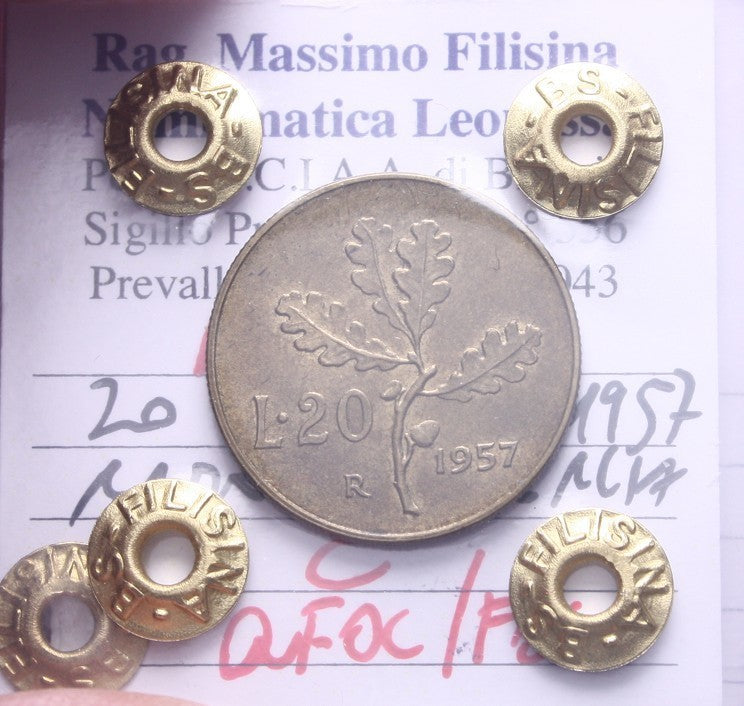 NL* ITALIA Repubblica 20 LIRE BRONZITAL 1957 QFDC/FDC Perizia Filisina Massimo
