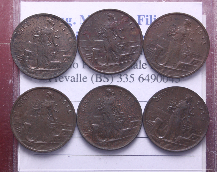 NL* VEIII Lotto 6 pezzi 1 CENTESIMO 1910 12 13 14 15 15 PRORA come da foto