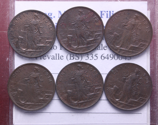 NL* VEIII Lotto 6 pezzi 1 CENTESIMO 1910 12 13 14 15 15 PRORA come da foto